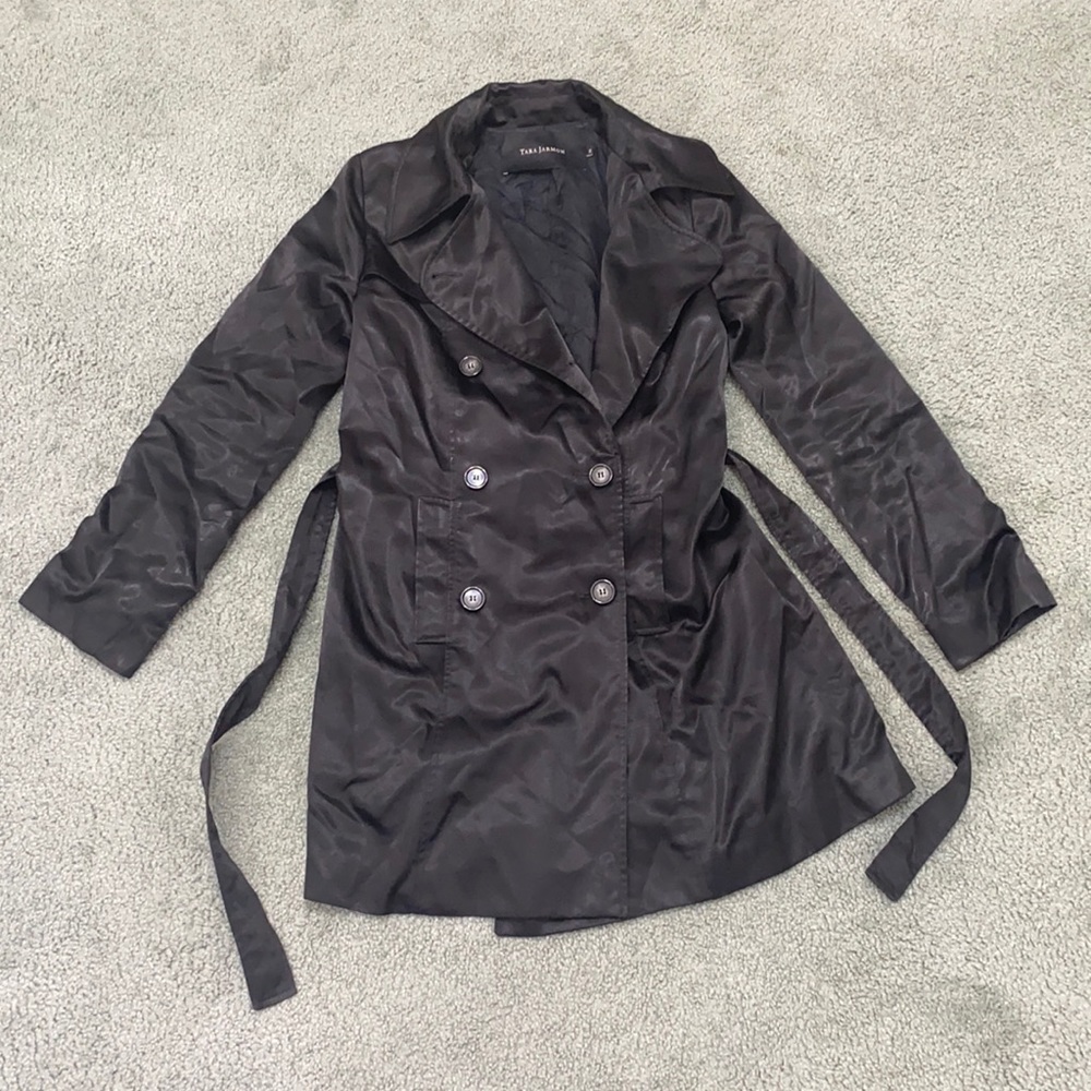 Tara Jarmon lightweight belted black trench coat 38 EU